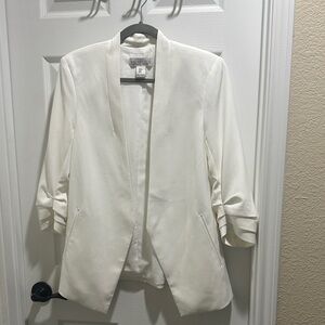 Rachel Zoe Cream Open-Front Blazer with Ruched 3/4 Sleeves